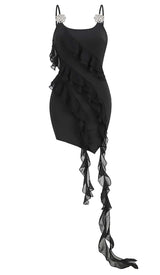 SLEEVELESS LRREGULAR RUFFLE MINI DRESS IN BLACK DRESS sis label