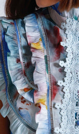 SLEEVELESS PRINT PATTER TWO PIECE SET IN BLUE DRESS STYLE OF CB