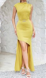 SOLID ASYMMETRICAL HIGH LOW DRESS IN YELLOW DRESS STYLE OF CB