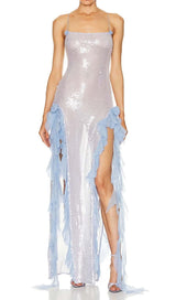 SPAGHETTI STRAP RUFFLE MAXI DRESS IN SKY BLUE DRESS styleofcbdress