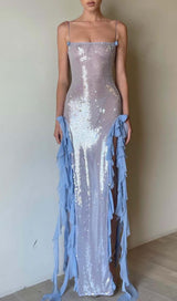 SPAGHETTI STRAP RUFFLE MAXI DRESS IN SKY BLUE DRESS styleofcbdress