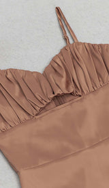SPAGHETTI STRAP RUFFLE MIDI DRESS IN BROWN DRESS STYLE OF CB