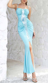 SPAGHETTI STRAP SLIT MIDI DRESS IN BLUE DRESS STYLE OF CB