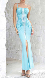 SPAGHETTI STRAP SLIT MIDI DRESS IN BLUE DRESS STYLE OF CB