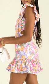 SQUARE NECK FLORAL RUFFLED MINI DRESS IN PINK DRESS STYLE OF CB