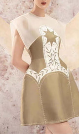 STITCHING A-LINE MINI DRESS IN KHAKI DRESS STYLE OF CB