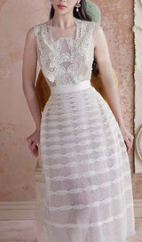 STITCHING LACE TIERED MIDI DRESS IN WHITE DRESS sis label
