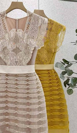 STITCHING LACE TIERED MIDI DRESS IN WHITE DRESS sis label