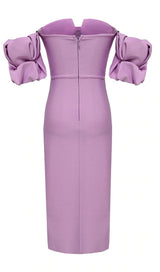 STRAPLESS DRAPED SLEEVE SLITS BANDAGE DRESS IN PURPLE Dresses styleofcb