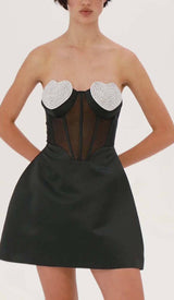 STRAPLESS HEART BUSTIER MINI DRESS IN BLACK DRESS styleofcb