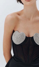 STRAPLESS HEART BUSTIER MINI DRESS IN BLACK DRESS styleofcb