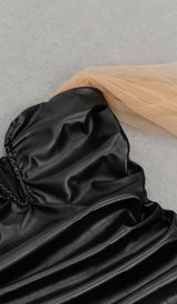 STRAPLESS LEATHER MINI DRESS IN BLACK DRESS STYLE OF CB