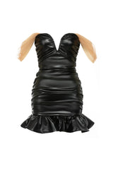 STRAPLESS LEATHER MINI DRESS IN BLACK DRESS STYLE OF CB