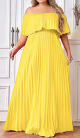 STRAPLESS PLEATED MAXI DRESS IN YELLOW DRESS styleofcbdress