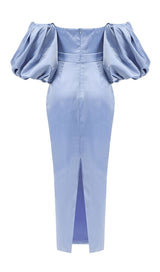 STRAPLESS PUFF SLEEVES MIDI DRESS IN BLUE Dresses styleofcb