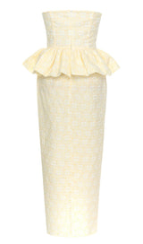 STRAPLESS RUFFLE MIDI DRESS IN IVORY DRESS sis label