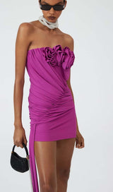 STRAPLESS RUCHED MINI DRESS IN PURPLE DRESS STYLE OF CB