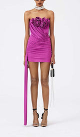 STRAPLESS RUCHED MINI DRESS IN PURPLE DRESS STYLE OF CB