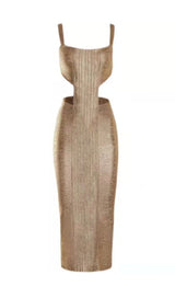 STRAPPY CUT OUT BANDAGE MIDI DRESS IN GOLD Dresses styleofcb