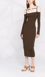 STRAPPY HOLLOW STRAPLESS BANDAGE MINI DRESS IN BROWN Dresses styleofcb