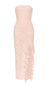 STRAPPY RUFFLE DETAIL MIDI DRESS IN PINK DRESS styleofcb