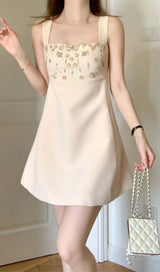 STRAPPY CRYSTAL EMBELLISHED MINI DRESS IN BEIGE DRESS STYLE OF CB