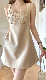 STRAPPY CRYSTAL EMBELLISHED MINI DRESS IN BEIGE DRESS STYLE OF CB
