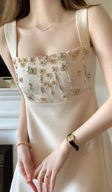 STRAPPY CRYSTAL EMBELLISHED MINI DRESS IN BEIGE DRESS STYLE OF CB