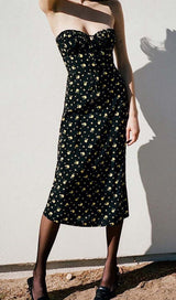 STRAPPY FLORAL PRINT MIDI DRESS IN BLACK DRESS STYLE OF CB