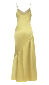 STRAPPY SATIN MIDI DRESS IN PALE OCHRE DRESS STYLE OF CB