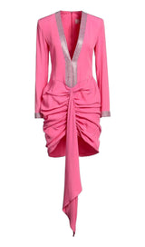 STRASS EMBELLISHED RUCHED MINI DRESS IN PINK DRESS STYLE OF CB