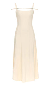 STRUCTURED CORSET FLOUNCED MIDI DRESS IN IVORY DRESS sis label