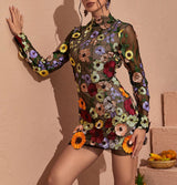 Saige Long Sleeve Mesh Flower Mini Dress In Black Dresses sis label