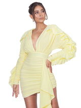 Samara Yellow Draping Ruffle Sleeve Dress Dresses Oh CiCi