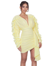 Samara Yellow Draping Ruffle Sleeve Dress Dresses Oh CiCi