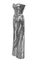 STRAPLESS SILVER SEQUIN TOP PANTS TWO PIECE SET BODYSUITS & JUMPSUITS Oh CICI