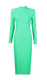 LONG SLEEVES BODYCON MIDI DRESS IN GREEN styleofcb