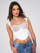WHITE LACE SATIN CORSET TOP styleofcb