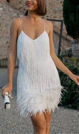 TASSEL FEATHER MINI DRESS Dressers styleofcb S WHITE