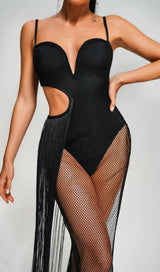 TASSEL MESH BODYSUIT MIDI DRESS IN BLACK DRESS STYLE OF CB