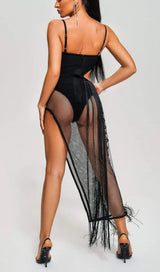 TASSEL MESH BODYSUIT MIDI DRESS IN BLACK DRESS STYLE OF CB