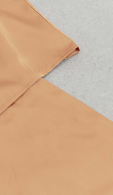 TASSEL SLEEVE SATIN MIDI DRESS IN BROWN DRESS STYLE OF CB