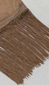 TASSEL MESH MIDI DRESS IN BROWN DRESS STYLE OF CB