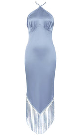 TASSEL SATIN MIDI DRESS IN BLUE DRESS STYLE OF CB