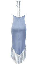TASSEL SATIN MIDI DRESS IN BLUE DRESS STYLE OF CB