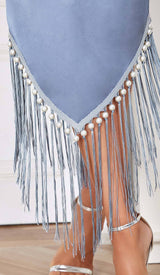 TASSEL SATIN MIDI DRESS IN BLUE DRESS STYLE OF CB