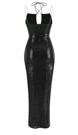 THIGH SLIT SEQUIN MAXI DRESS IN BLACK DRESS sis label