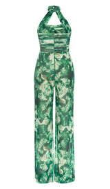 TIE FRONT HALTER NECK BACKLESS JUMPSUIT IN GREEN DRESS styleofcb