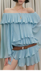 TIERED OFF-SHOULDER MINI DRESS IN BLUE DRESS STYLE OF CB