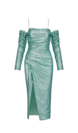 TURQUOISE SEQUIN SPLIT MIDI DRESS Dresses styleofcb